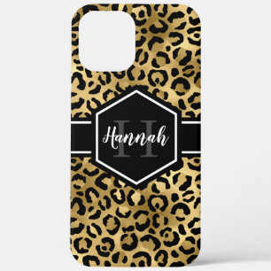 Gold Black Leopard Spots Monogram iPhone 12 Pro Max Case