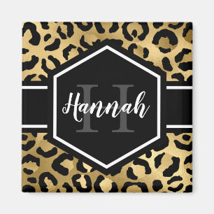 Gold Black Leopard Spots Monogram Magnet