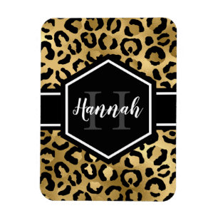 Gold Black Leopard Spots Monogram Magnet