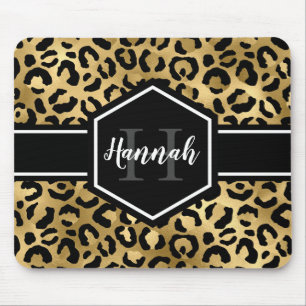 Gold Black Leopard Spots Monogram Mouse Pad