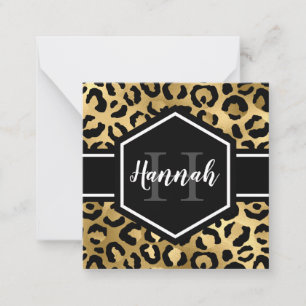 Gold Black Leopard Spots Monogram Note Card