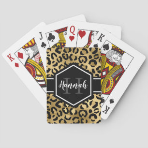 Gold Black Leopard Spots Monogram Playing Cards