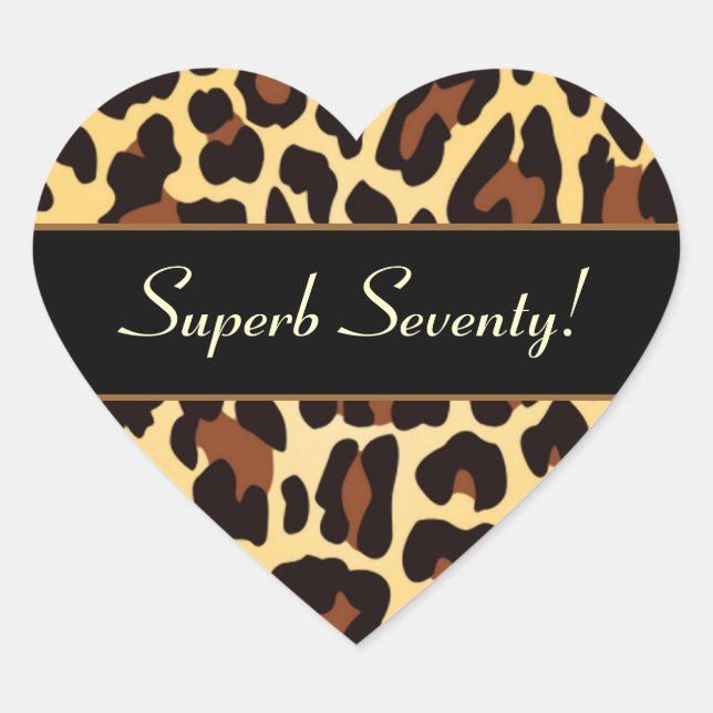 Gold Black Leopard Superb 70th Birthday Heart Sticker (Front)