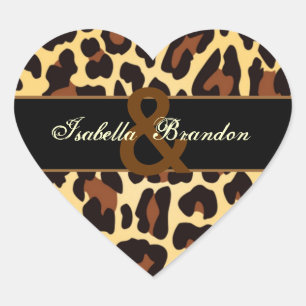 Gold Black Leopard Wedding Heart Sticker