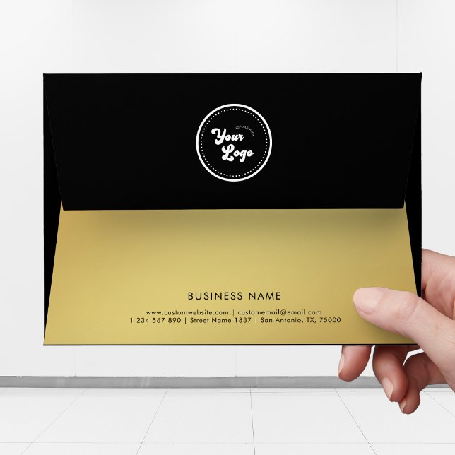 Gold & Black Logo Custom Business Name & Address Envelope (Creator Uploaded)