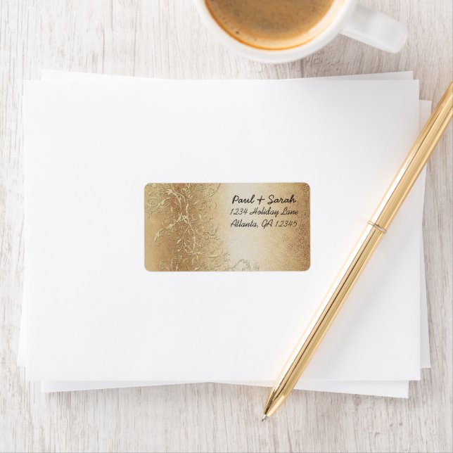 Gold Black Love Bird Wedding Address Return Labels (Insitu)