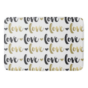 Gold Black Love Heart Bath Mat