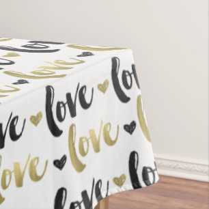 Gold Black Love Heart Tablecloth