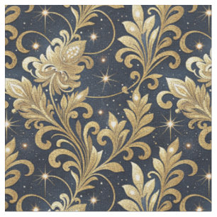 Gold & Black Luxurious Regal Damask Floral Pattern Fabric