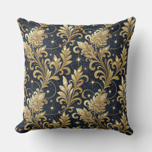 Gold & Black Luxurious Regal Damask Floral Pattern Throw Pillow