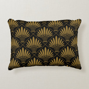 Gold Black Luxury Art Deco Fan Pattern Accent Pillow