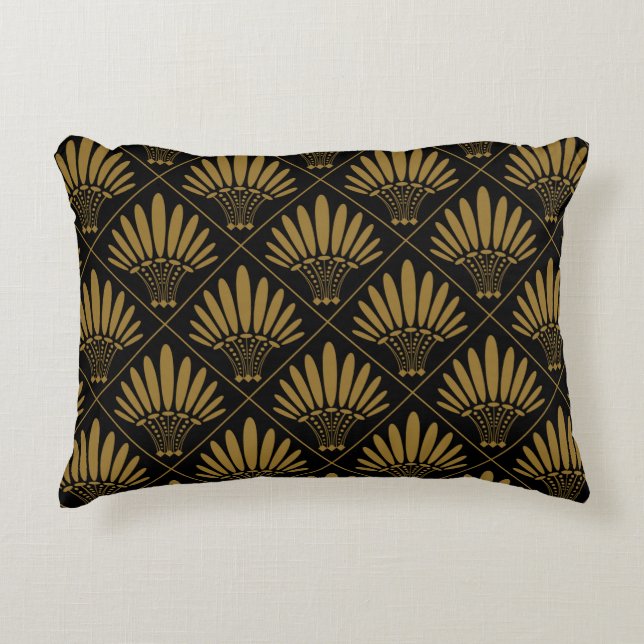Gold Black Luxury Art Deco Fan Pattern Accent Pillow (Front)