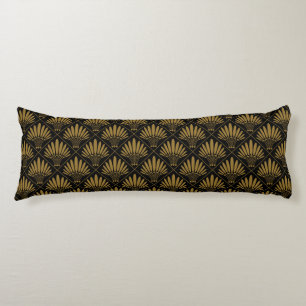 Gold Black Luxury Art Deco Fan Pattern Body Pillow