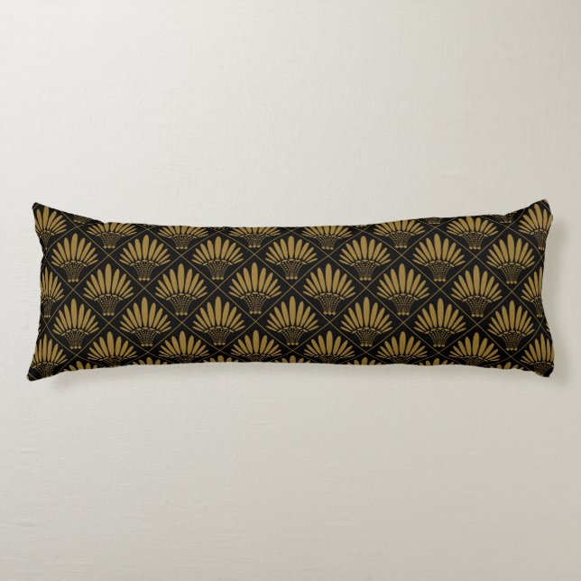 Gold Black Luxury Art Deco Fan Pattern Body Pillow (Front)