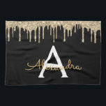Gold Black Luxury Glitter Glam Monogram Name Kitchen Towel<br><div class="desc">Gold and Black Sparkle Glitter Monogram Name and Initial Kitchen Towel. This makes the perfect sweet 16 birthday,  wedding,  bridal shower,  anniversary,  baby shower or bachelorette party gift for someone that loves glam luxury and chic styles.</div>