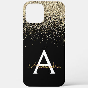 Gold Black Luxury Glitter Sparkle Monogram iPhone 12 Pro Max Case