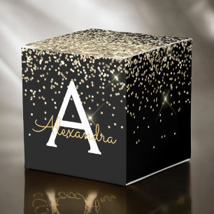 Gold Black Luxury Glitter Sparkle Monogram Favor Box