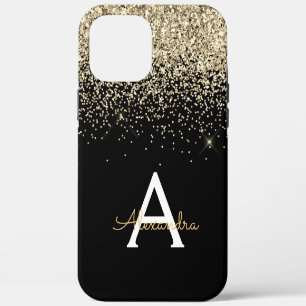 Gold Black Luxury Glitter Sparkle Monogram iPhone 12 Pro Max Case