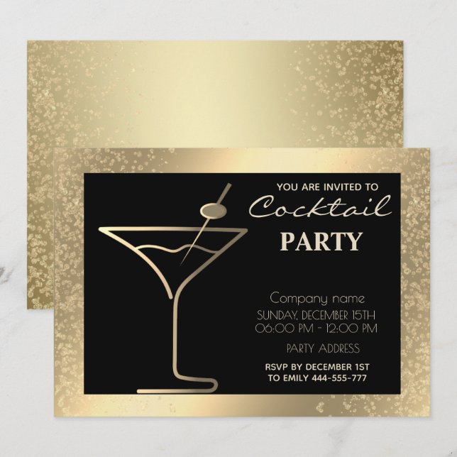 Gold black luxury holiday cocktail party  invitation (Front/Back)