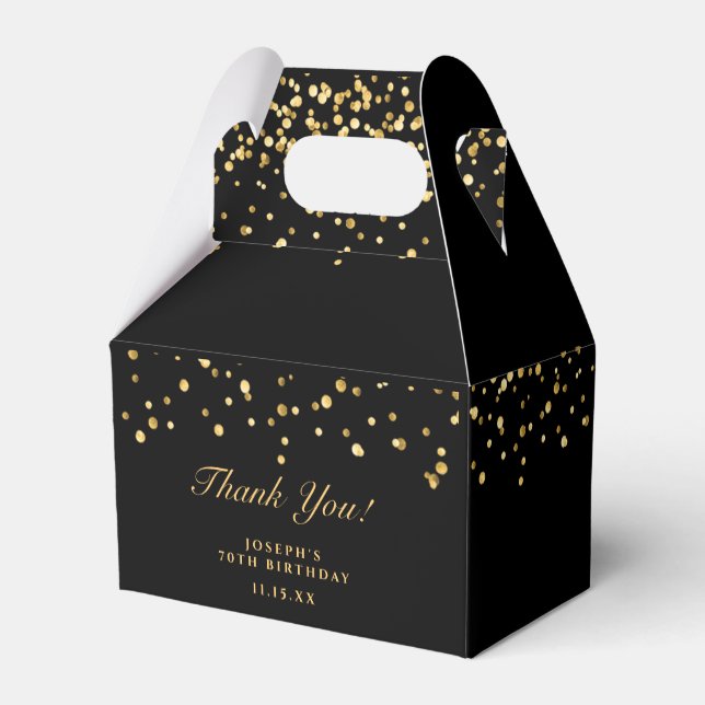 Gold & Black Luxury Thank You 70th Birthday Party Favor Box (Back Side)