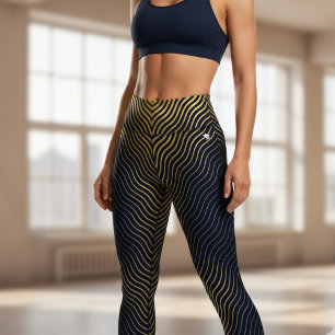 Gold & Black Luxury Wave Print Leggings