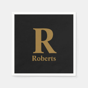 Gold/ Black M±odern Minimal Monogram Name  Napkin