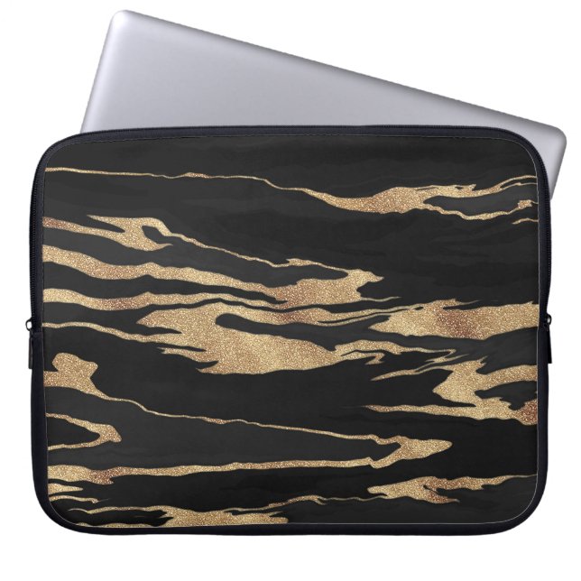 Gold Black Marble Abstract Painting Laptop Sleeve (Front)