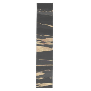 Gold Black Marble Abstract Painting Medium Table Runner