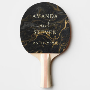 Gold Black Marble Couple Names with Wedding Date Ping Pong Paddle