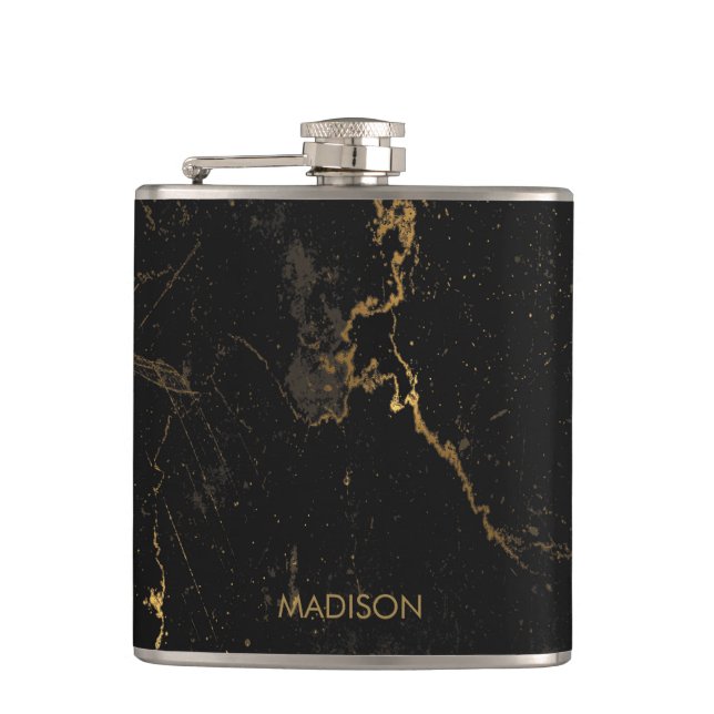 Gold Black Marble Hip Flask (Front)