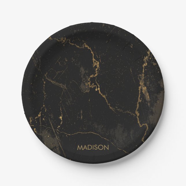 Gold Black Marble Paper Plate (Front)