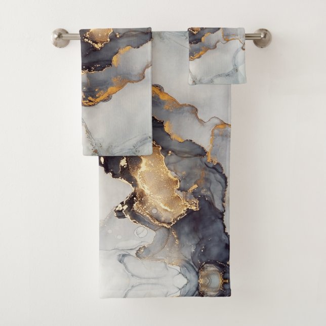 Gold Black Marble Pretty Bath Towel Set (Insitu)