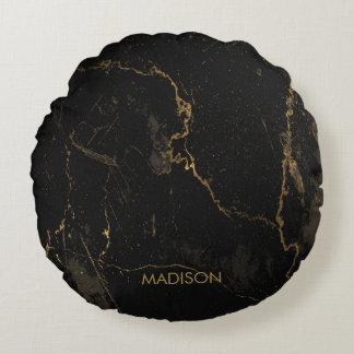 Gold Black Marble Round Pillow