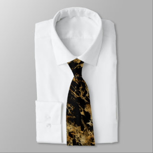 Gold Black Marble Swirl Abstract Pattern Men's Tie