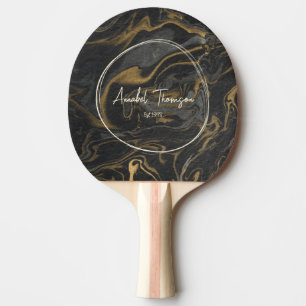 Gold Black Marble Swirl Name in Drawn Circle  Ping Pong Paddle