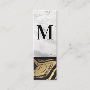 Gold Black Marble White Marble Engraved Monogram Mini Business Card