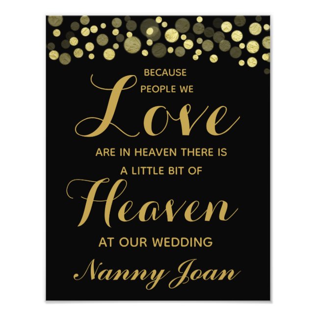 Gold & Black Memorial wedding sign personalised (Front)