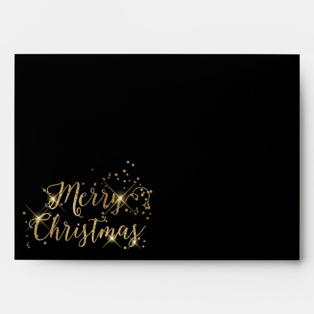Gold Black Merry Christmas Return Address Envelope (Front)