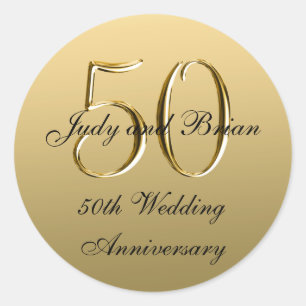 Gold Black Metallic 50th Wedding Anniversary Classic Round Sticker