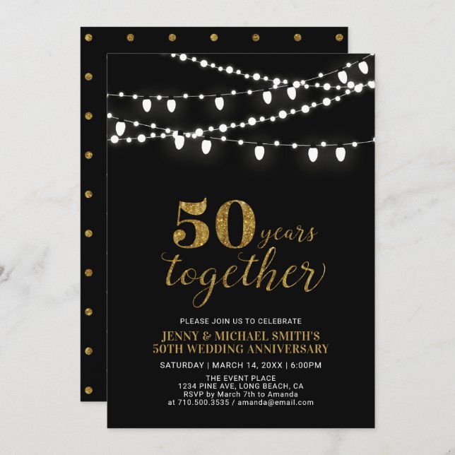 Gold & Black | Modern 50th Wedding Anniversary Invitation (Front/Back)