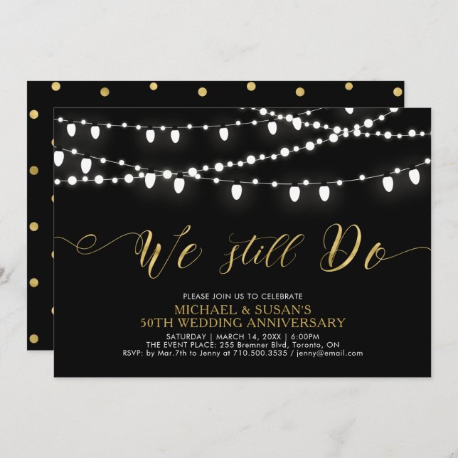 Gold & Black | Modern 50th Wedding Anniversary Invitation (Front/Back)