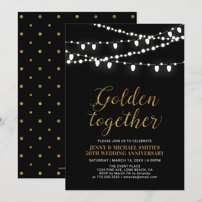 Gold & Black | Modern 50th Wedding Anniversary Invitation (Front/Back)