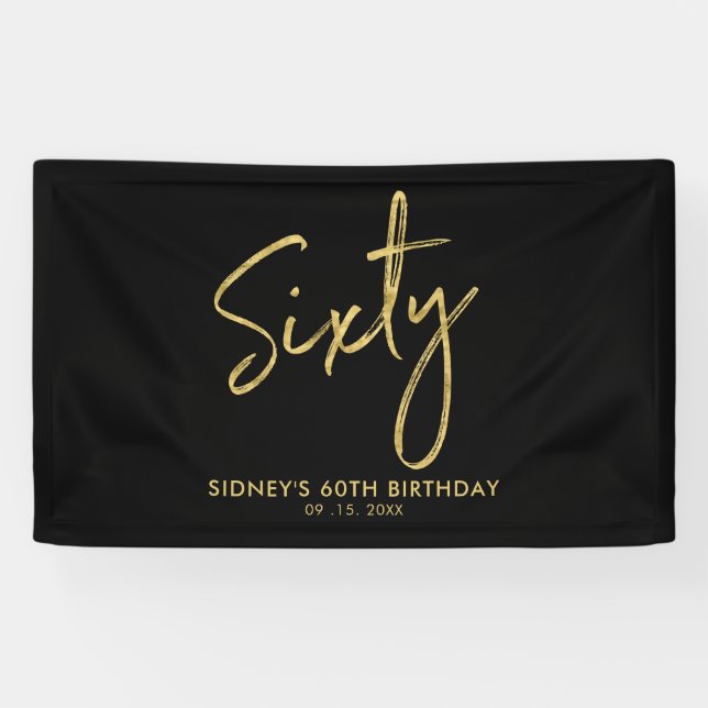Gold & Black Modern 60th Birthday Party Banner (Horizontal)