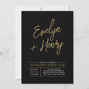 Gold & Black Modern All Occassion Party Event Invi Invitation