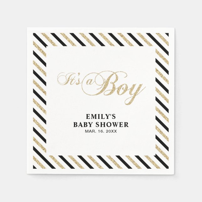 Gold & Black | Modern Boy Baby Shower Paper Napkin (Front)