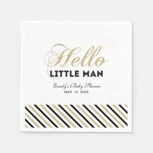Gold & Black   Modern Boy Baby Shower Paper Napkin