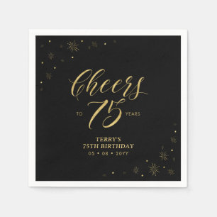 Gold & Black Modern Cheers 75th Birthday Party Napkin
