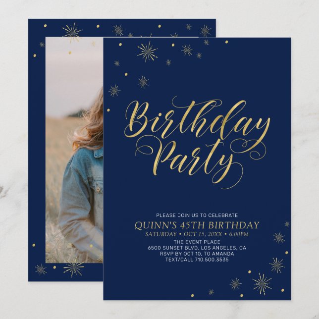 Gold & Black | Modern Chic 45th Birthday Party Invitation (Front/Back)