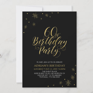 Gold & Black   Modern Chic 60th Birthday Party Invitation