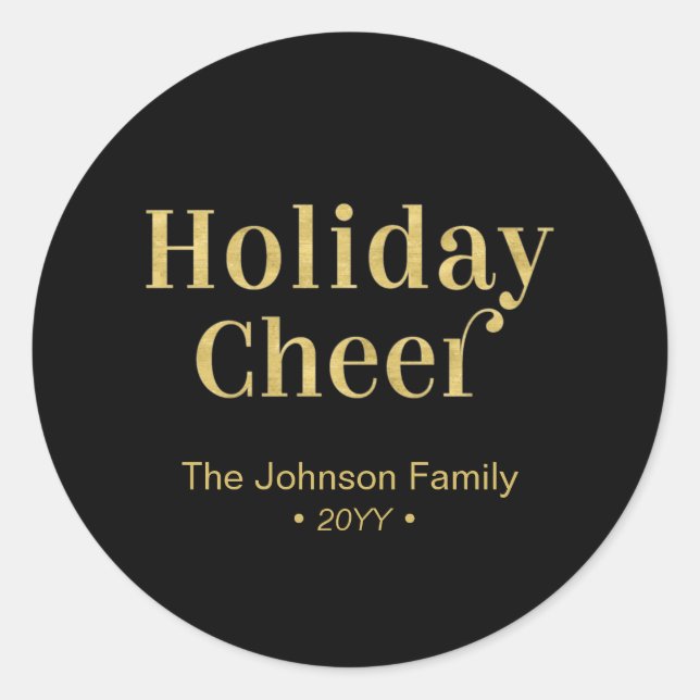 Gold & Black Modern Christmas Holiday Cheer Classic Round Sticker (Front)